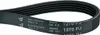 A black poly-v belt with white text and logos. Produktbild-Vorschau