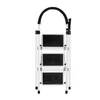 A white folding step stool with three black steps and a black handle. Voir les images du produit