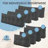 Multiple dark gray wedge pillows of varying sizes are displayed against a light blue and white background, with size indicators in blue circles. Produktbild-Vorschau