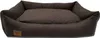 A brown dog bed is shown against a white background.
