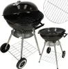 Two black charcoal grills are shown against a white background. The larger grill is in the foreground and is open, revealing the cooking grate. A smaller grill is in the background, also open. A close-up of a grill grate is shown in the upper right corner. Produktbild-Vorschau
