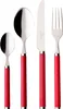 A set of four Villeroy & Boch Play red roses cutlery pieces, including a small spoon, a large spoon, a knife, and a fork, arranged side-by-side against a white background. Produktbild-Vorschau