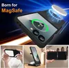 A collage of images showing a phone case with MagSafe charging capabilities, demonstrating its use with a charger and a card holder. Produktbild-Vorschau