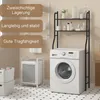 A laundry room scene featuring a washing machine, a shelf unit above it, and laundry accessories. Produktbild-Vorschau