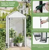 A greenhouse with plants inside, surrounded by foliage, with instructional images on the right side. Produktbild-Vorschau