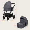 A product image showing a stroller and a bassinet with dimensions indicated by text overlays. Produktbild-Vorschau