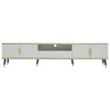 A white TV stand with gold accents and black legs, shown against a white background. Podgląd zdjęcia produktu