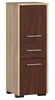 A tall, narrow cabinet with two doors and three drawers, made of wood-like material in two tones.