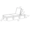 A line drawing of a chaise lounge with dimensions indicated. Voir les images du produit