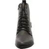 A front view of a black lace-up boot. Voir les images du produit