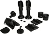 A collection of black plastic hardware components for toilet or changing room cabins. Náhled obrázku produktu