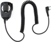 A black coiled cable speaker microphone with a clip and a two-pin connector. Produktbild-Vorschau