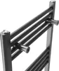 A close-up, angled view of a black radiator with multiple horizontal bars. Podgląd zdjęcia produktu