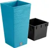 A blue planter with a black insert shown against a white background. Produktbild-Vorschau