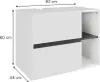 A white vanity cabinet with gray accents and dimensions indicated by measurement lines and text. Náhled obrázku produktu
