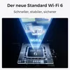 A digital representation of a Wi-Fi 6 chip emitting a signal that covers a house. Produktbild-Vorschau