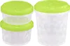 Two sets of clear plastic food containers with green lids, one set stacked and the other single, against a white background. Náhľad obrázku produktu