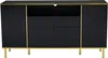 A black sideboard with gold trim and legs, featuring four doors and an open shelf at the top. Produktbild-Vorschau