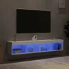 A modern living room with a wall-mounted TV and a white media console with blue LED lighting. Produktbild-Vorschau