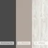 A collage of three different color and texture options for a table, with labels for each option. Produktbild-Vorschau