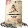A bag of sunflower seeds for birds, with a watercolor illustration of a bird and a landscape. Produktbild-Vorschau
