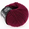 A ball of burgundy yarn with a label wrapped around it. Produktbild-Vorschau