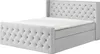 A white tufted boxspring bed with a mattress and topper, shown from a side angle against a white background. Produktbild-Vorschau