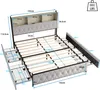 A diagram of a bed frame with dimensions and features labeled. Produktbild-Vorschau