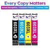 Four printer ink cartridges are displayed in a row against a white background. Text is present at the top of the image. Produktbild-Vorschau