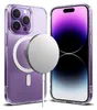A transparent phone case with a magnetic charging puck and an iPhone. Voir les images du produit