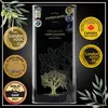 A large black tin of olive oil with decorative gold tree and olive branch imagery, surrounded by award badges. Produktbild-Vorschau