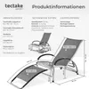 Product information and dimensions for a tectake garden lounger. Náhled obrázku produktu