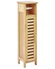A tall, narrow bathroom cabinet made of light brown bamboo wood. Podgląd zdjęcia produktu