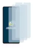 Three transparent screen protectors are shown layered on top of each other, with the front protector partially covering a dark smartphone screen. Produktbild-Vorschau