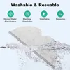 A close-up shot of mop pads being submerged in water, with marketing text and icons above. Produktbild-Vorschau