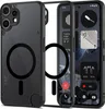 A black and transparent phone case with a magnetic ring is shown next to a smartphone displaying widgets. Náhled obrázku produktu