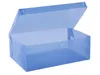 An open, transparent blue plastic shoe box with its lid partially open. Anteprima dell’immagine prodotto