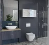 A modern bathroom with a vanity, sink, toilet, and shower. Produktbild-Vorschau