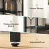 Collage of images showing features of a bookshelf, including its design, board thickness, and adjustable feet. Náhled obrázku produktu