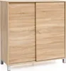 A light brown wooden cabinet with sliding doors on a white background. Produktbild-Vorschau