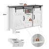 A diagram showing the dimensions and weight capacity of a white buffet cabinet with black sliding doors and drawers. Voir les images du produit