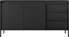 A front view of a black sideboard with two doors and three drawers. Produktbild-Vorschau