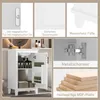A collage of images showcasing a white bathroom vanity cabinet with various close-ups of its features and materials. Produktbild-Vorschau
