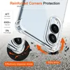 A clear phone case is shown with graphics illustrating its protective features against drops. Produktbild-Vorschau