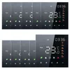 Multiple images of a digital thermostat display, showing time, temperature, and various icons. Produktbild-Vorschau