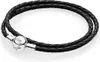 A black braided leather bracelet with a silver clasp. Anteprima dell’immagine prodotto