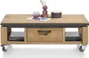 A close-up shot of a wooden coffee table with a drawer and storage shelves. Náhled obrázku produktu