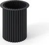 A black cylindrical table base with vertical slats and a circular top rim, shown against a white background. Produktbild-Vorschau