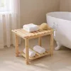 Stołek łazienkowy Relaxdays z bambusa, z półką i uchwytem Podgląd zdjęcia produktu 2