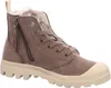 A single brown Palladium ankle boot with a cream-colored sole and toe cap, shown from the side against a white background. Produktbild-Vorschau